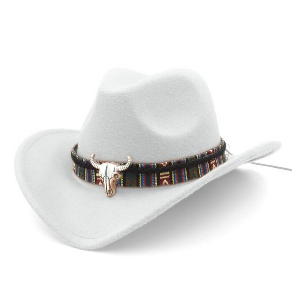 White Felt Western Cowboy Hat with Decorative Band